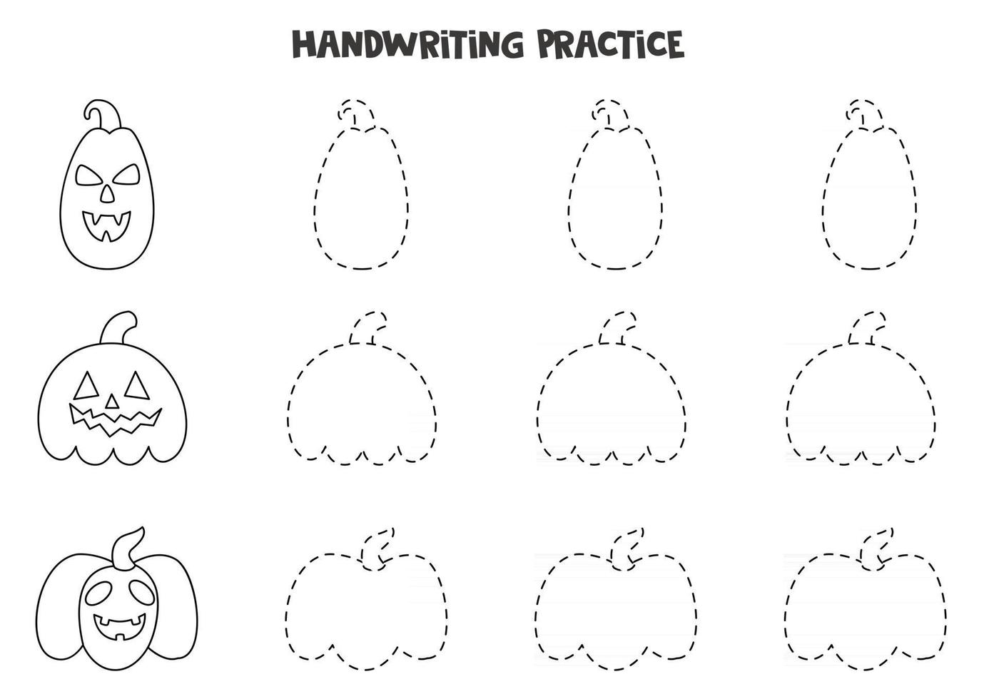 Nachzeichnen von Linien mit schwarzen und weißen Halloween-Kürbissen. vektor