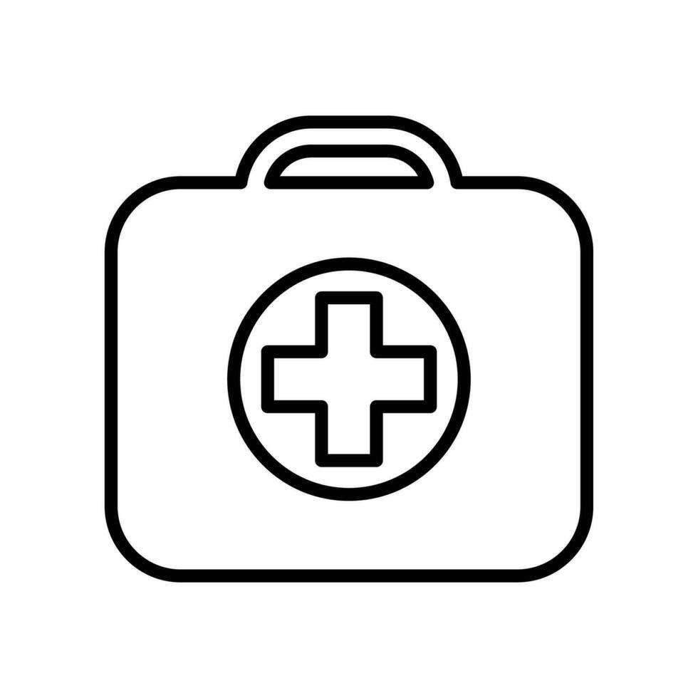 Krankenwagen Koffer Symbol. zuerst Hilfe Bausatz, medizinisch Fall Tasche, Medizin Box mit Kreuz Notfall Symbol. Klinik Ausrüstung zum Rettung diagnostisch. Vektor Illustration Design.