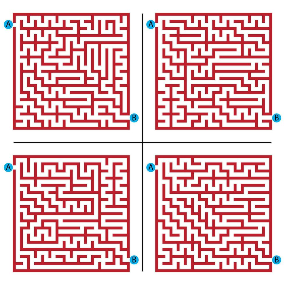 einstellen von Platz Matze Spiel Rätsel, eins Eingang, eins Ausgang, Labyrinth Rätsel, flach Vektor Illustration isoliert auf Weiß Hintergrund.