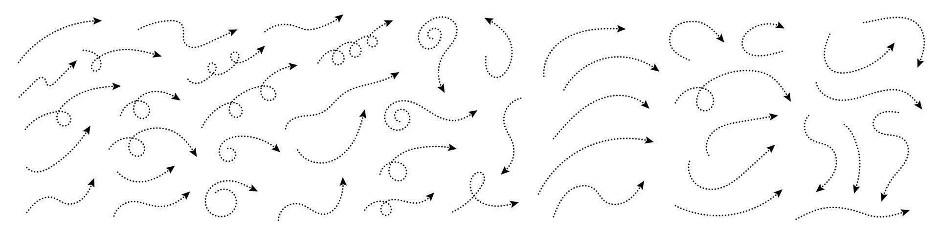 dünn gebogen gepunktet Pfeil. Zickzack- Pfeil Streifen Design mit gepunktet Linien. dünn Pfeile. Vektor Illustration.