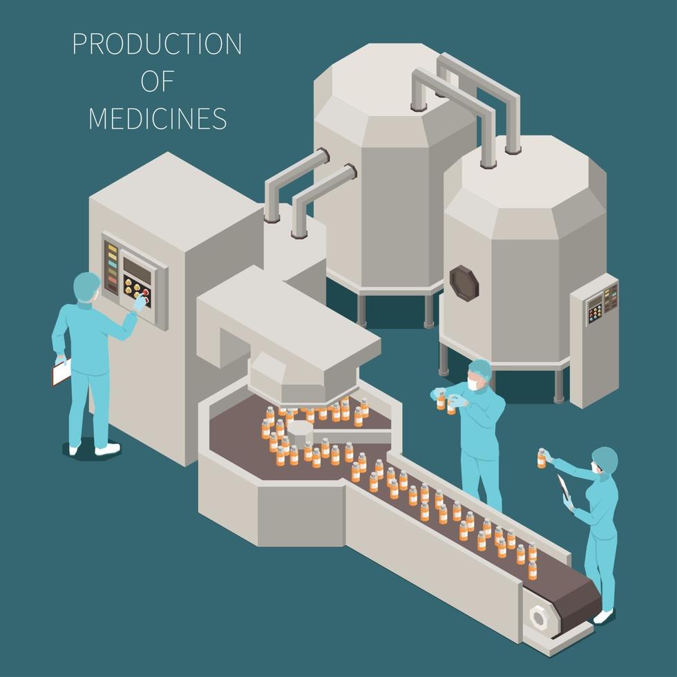 farmaceutisk produktion isometrisk färgad vektor