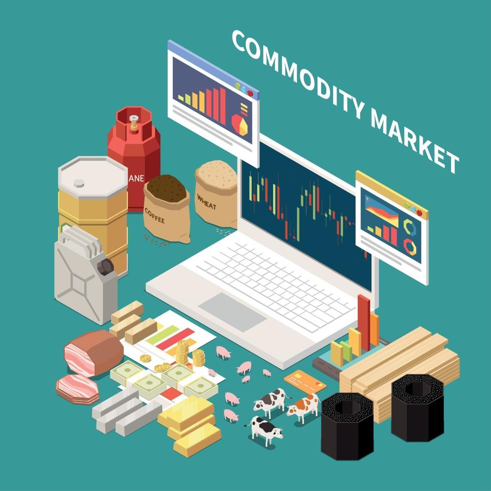 isometrisk råvarumarknadssammansättning vektorillustration vektor