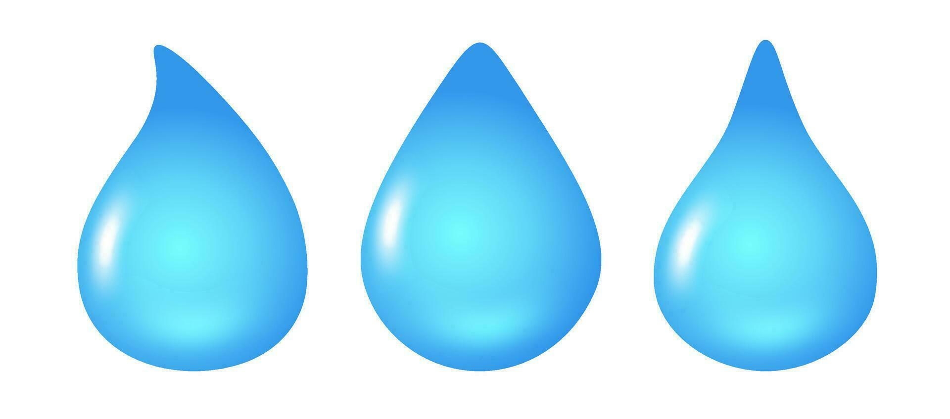 Vektor Illustration von Wasser Tropfen im 3d Stil. Vektor einstellen Symbole von Regen Tropfen im realistisch Stil.