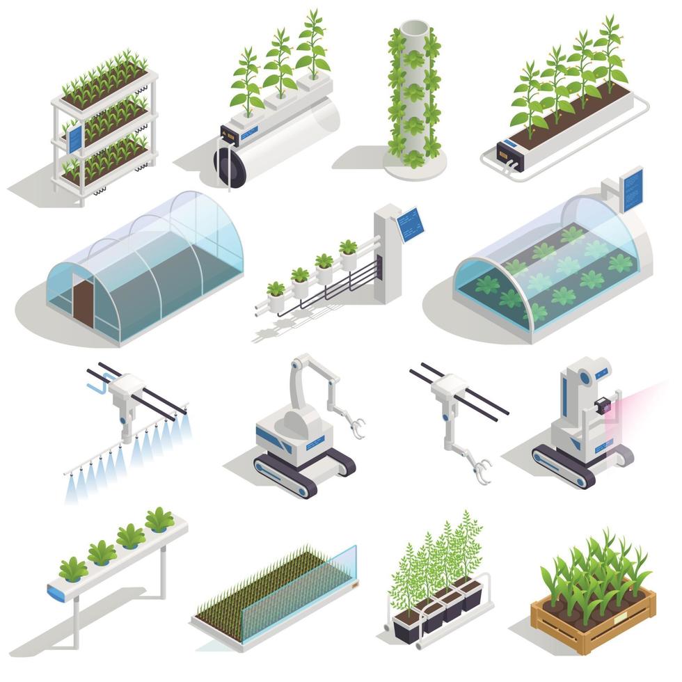 växthus hydroponics isometrisk uppsättning vektorillustration vektor