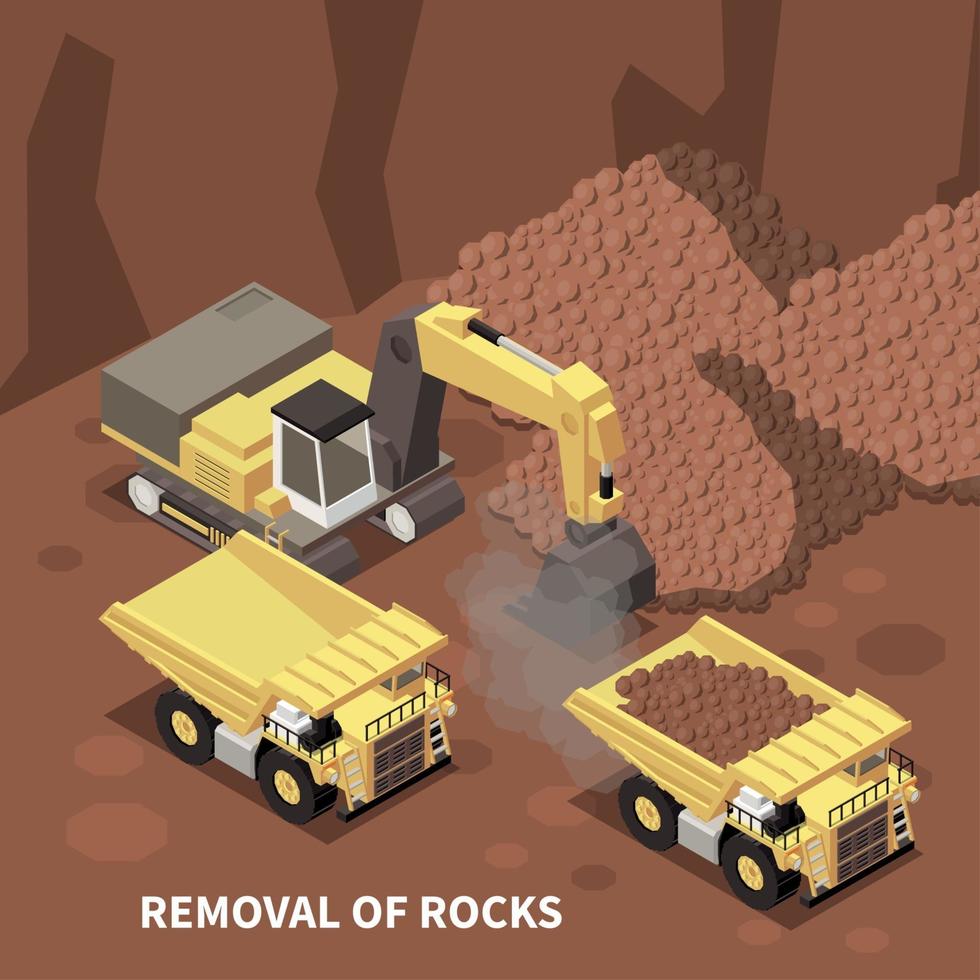 Bergbaumaschinen isometrische Hintergrundvektorillustration vektor