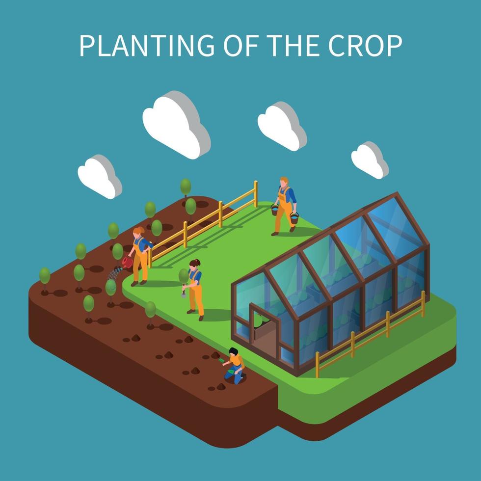 plantering av grödor isometrisk komposition vektorillustration vektor