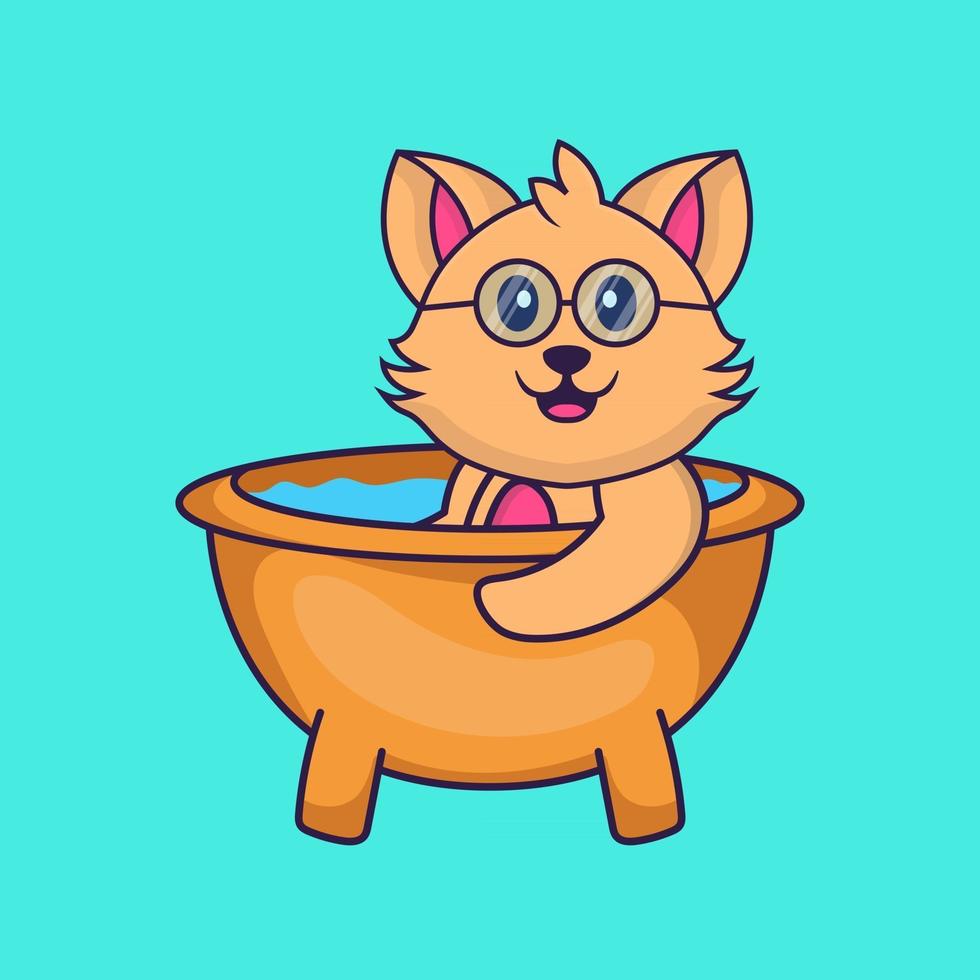 söt katt som badar i badkaret. vektor