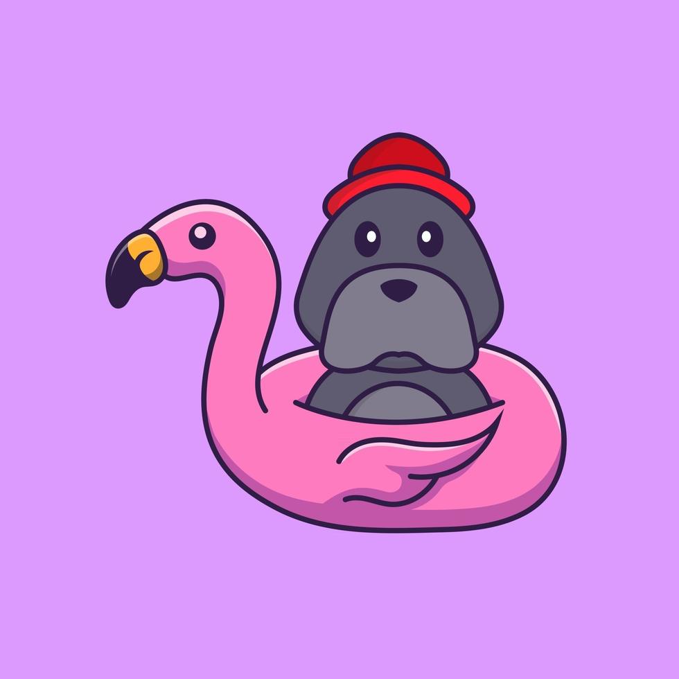 süßer Hund mit Flamingo-Boje. vektor