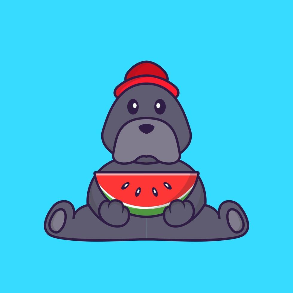 söt hund som äter vattenmelon. vektor