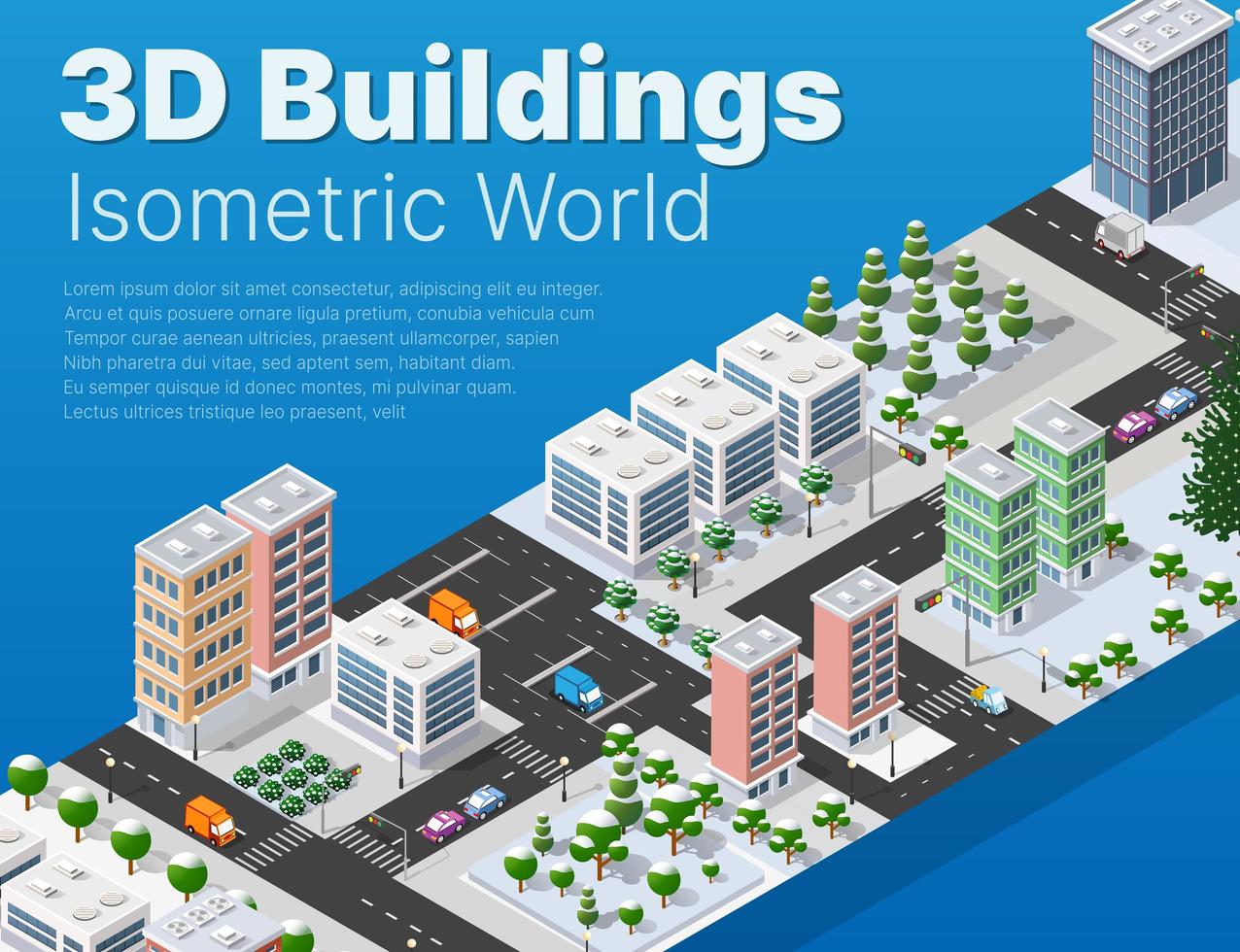 isometrischer 3D-Modulblock Stadtteil Teil der Stadt vektor