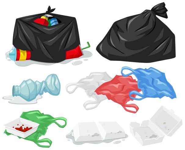 Verschiedene Arten von Müll und Müllsäcken vektor