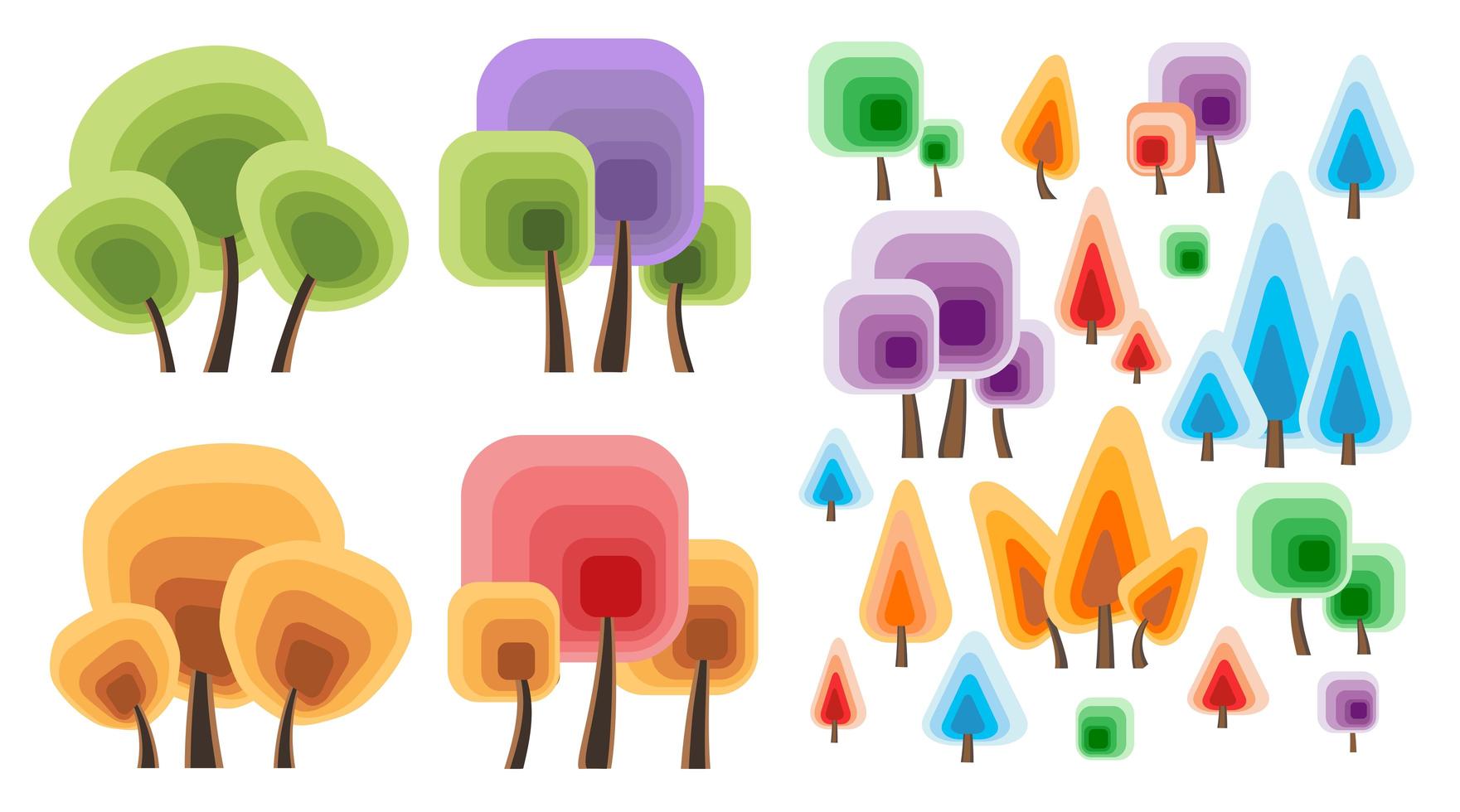 eine Reihe flacher Silhouetten von Bäumen verschiedener natürlicher Arten vektor