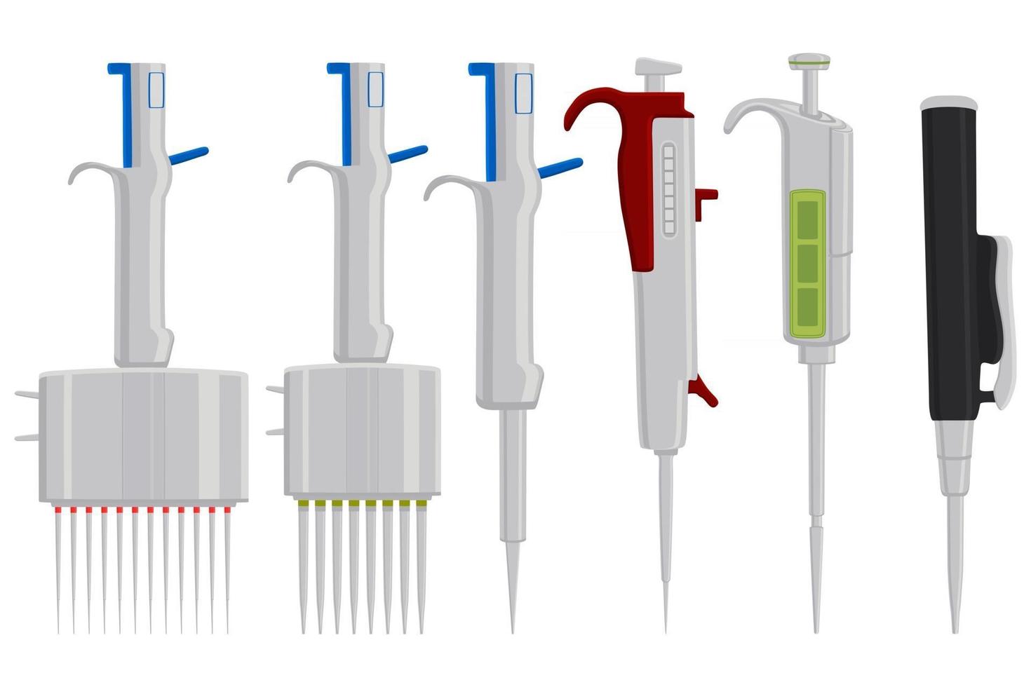 stort kit olika medicinska pipetter, dropper för laboratorium vektor