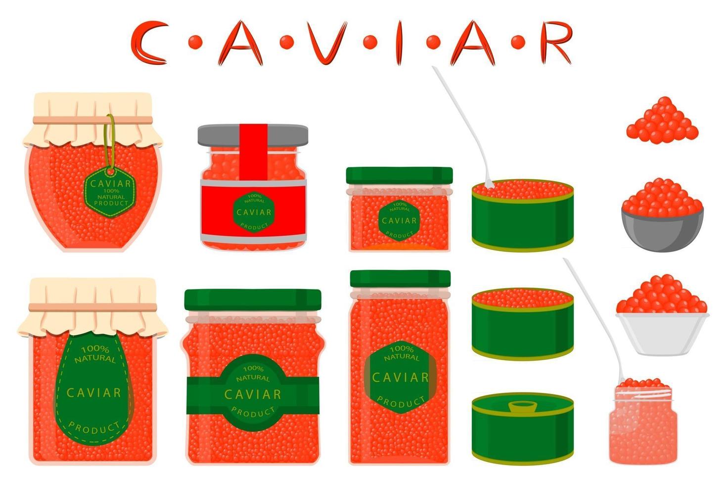 illustration på temat stor uppsättning olika typer fisk kaviar vektor