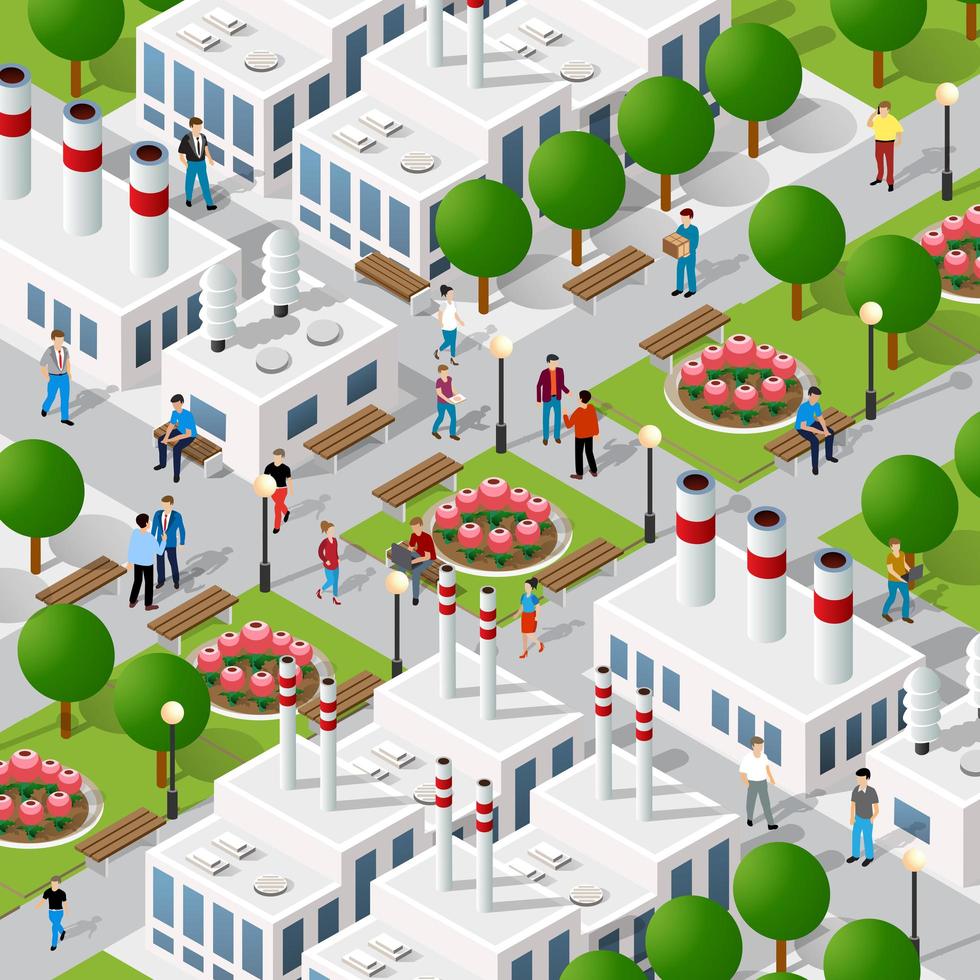 isometrische 3D-Darstellung des Stadtviertels mit Häusern vektor