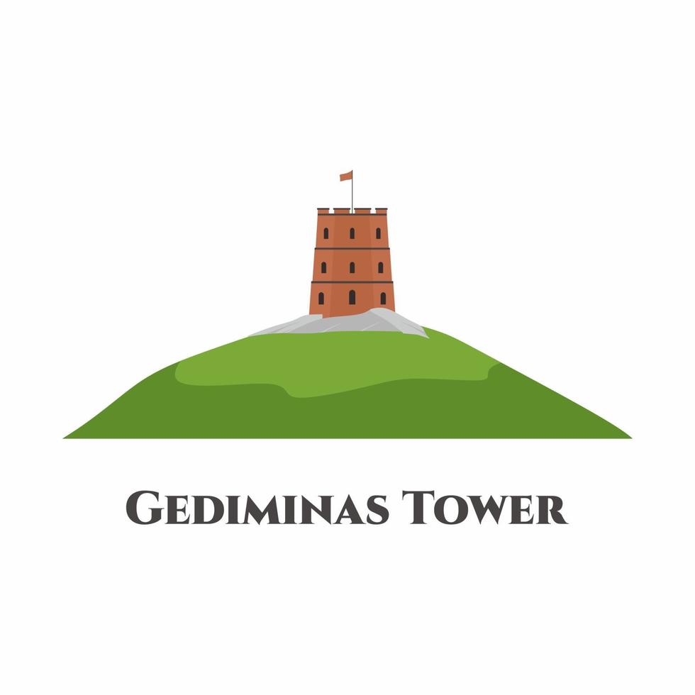 gediminas torn i Vilnius, Litauen. rekommenderar att besöka. världsländer städer semesterresor sevärdheter. platt tecknad stil vektorillustration isolerad på vit bakgrund vektor