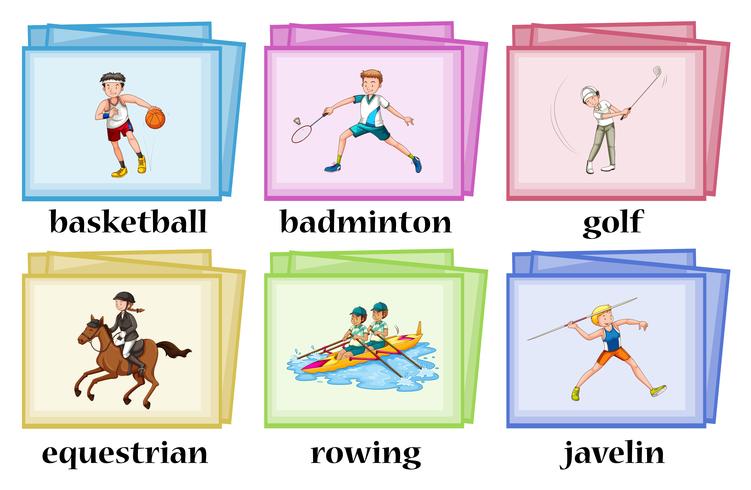 Wordcards für viele Sportarten vektor