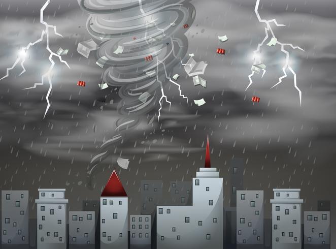 Stadtlandschaft Tornado und Sturmszene vektor