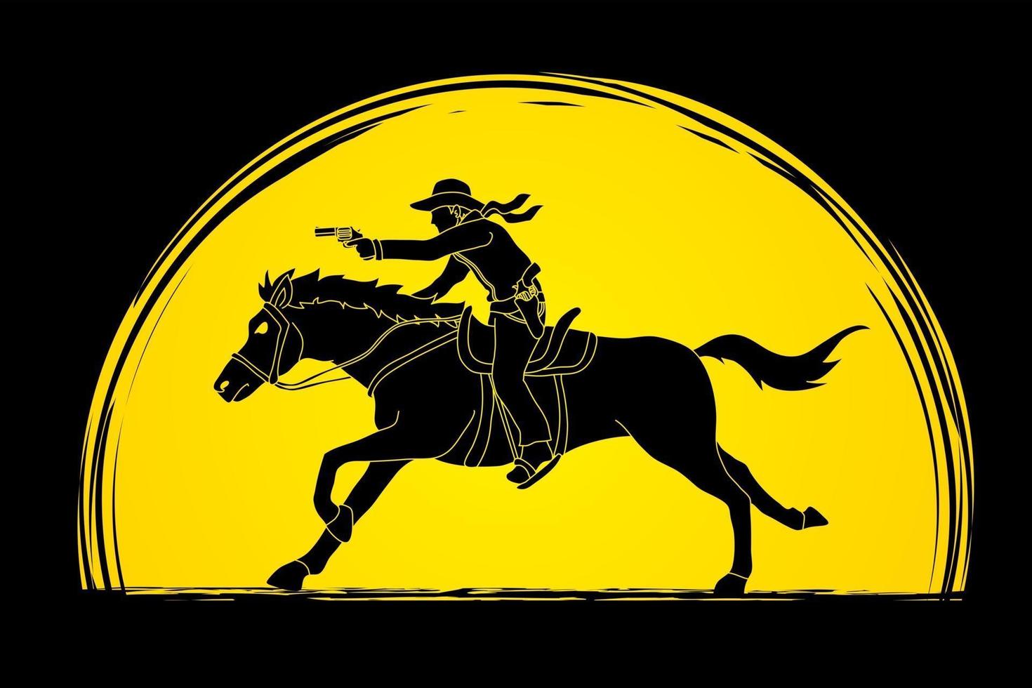 Silhouette Cowboy Reitpferd mit Pistole vektor