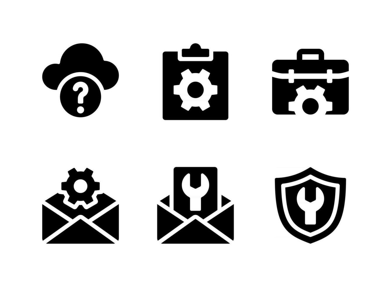 einfacher Satz von Hilfe- und Support-bezogenen Vektor-Solid-Icons. enthält Symbole wie Garage, Versicherung, Schlafzimmer und mehr. vektor