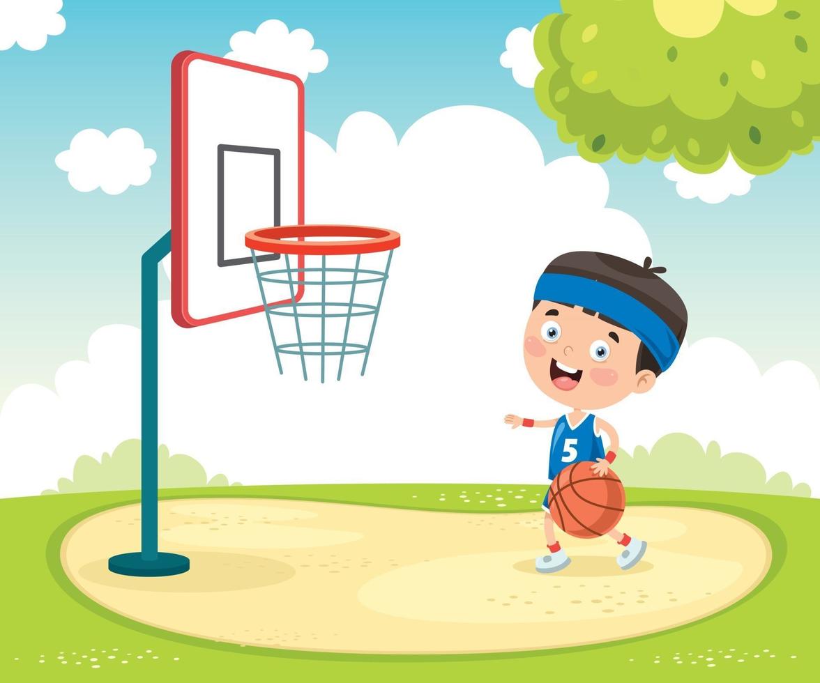 kleines Kind, das Basketball spielt vektor