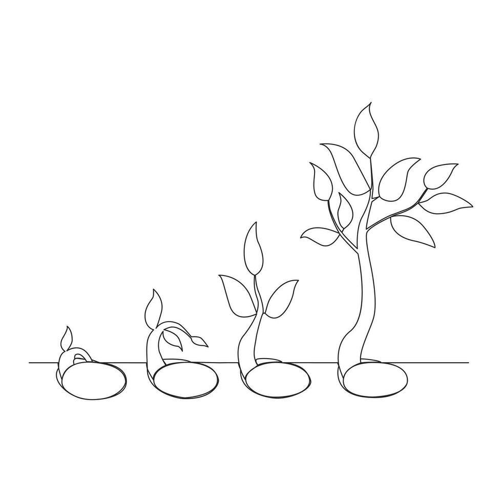 enda linje växt tillväxt bearbetning från utsäde illustration vektor
