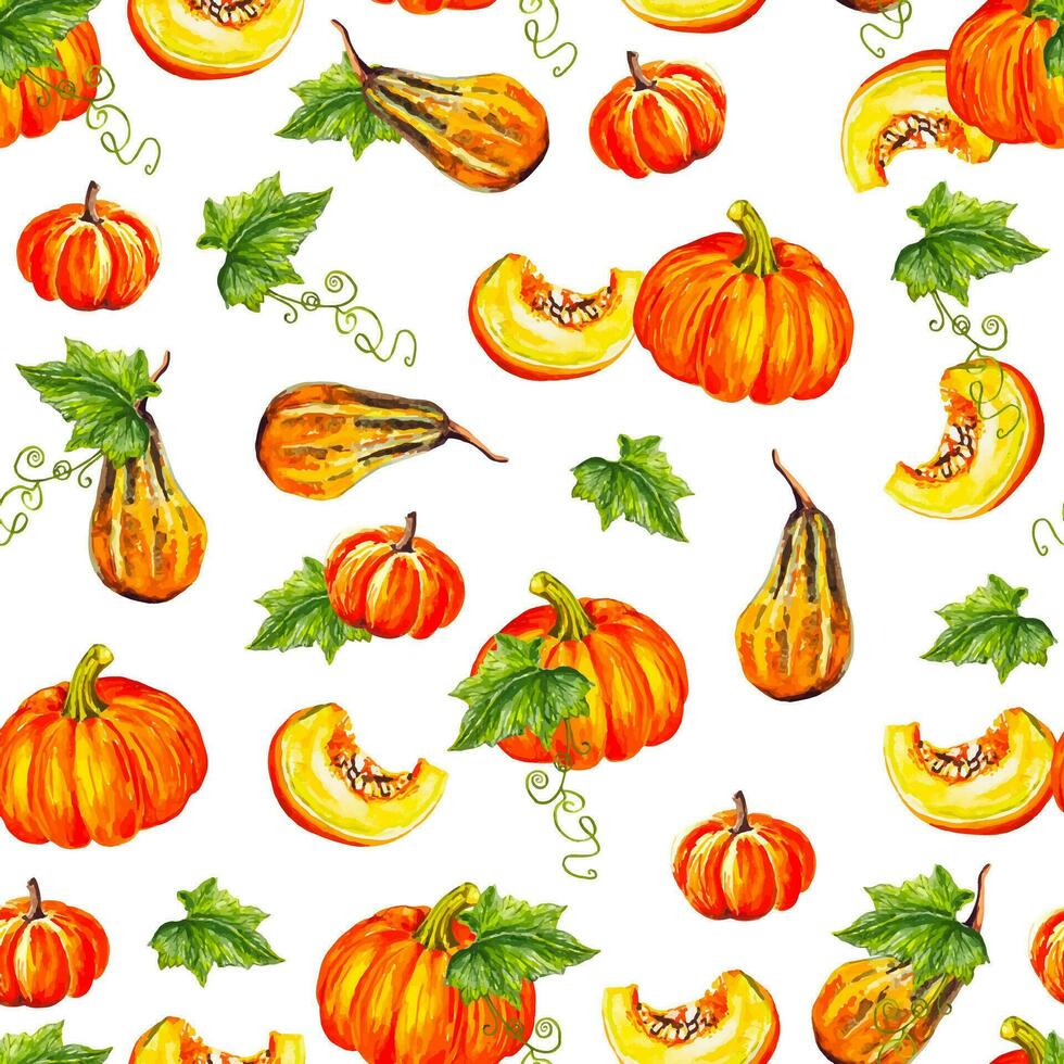 Aquarell nahtlos Muster mit Kürbisse Herbst Ernte Hintergrund vektor