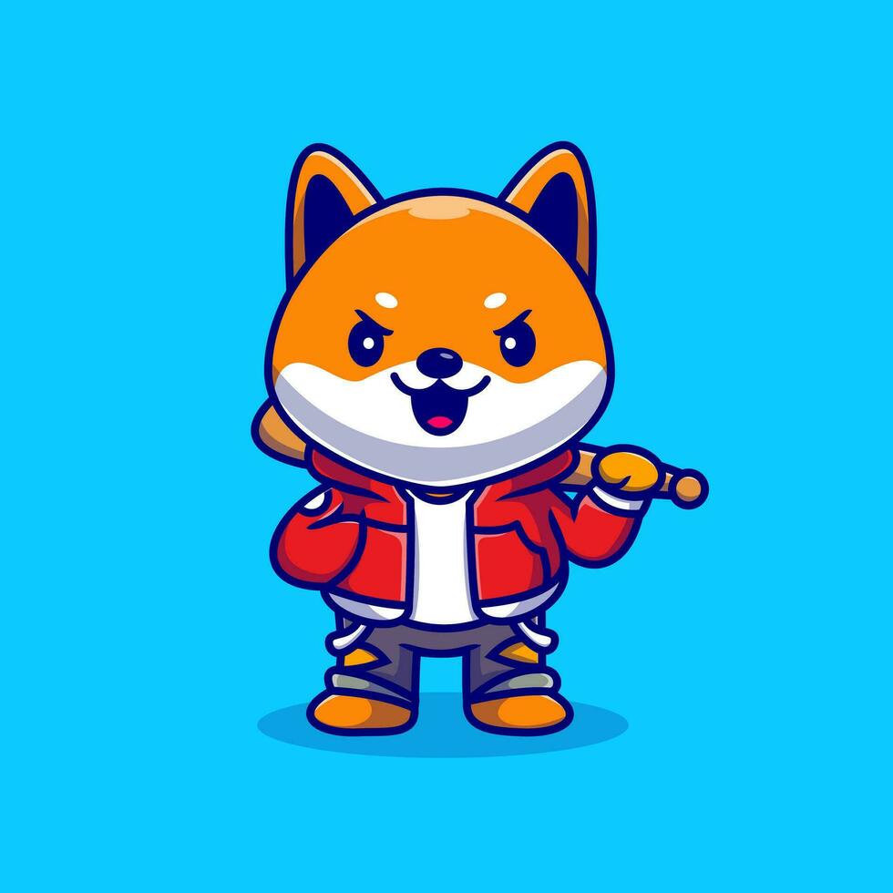 süß Shiba inu Hund halten Baseball Schläger Karikatur Vektor Symbol Illustration. Tier Sport Symbol Konzept isoliert Prämie Vektor. eben Karikatur Stil