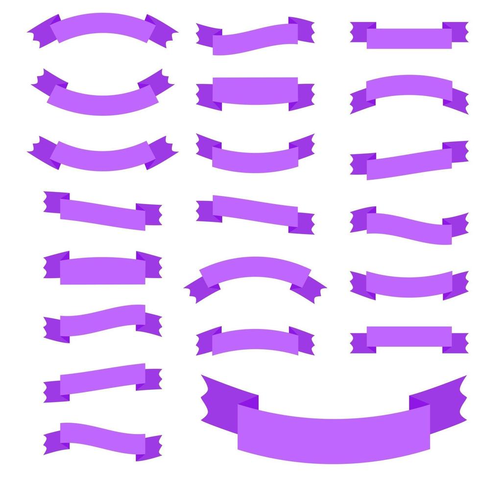 Satz von 21 flachen violetten isolierten Bandfahnen. geeignet für Gestaltung. vektor