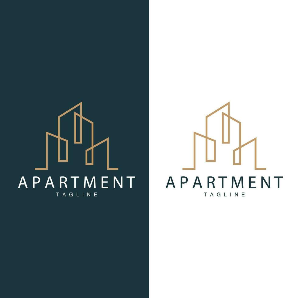 lägenhet byggnad logotyp, modern design stil linje vektor symbol illustration mall