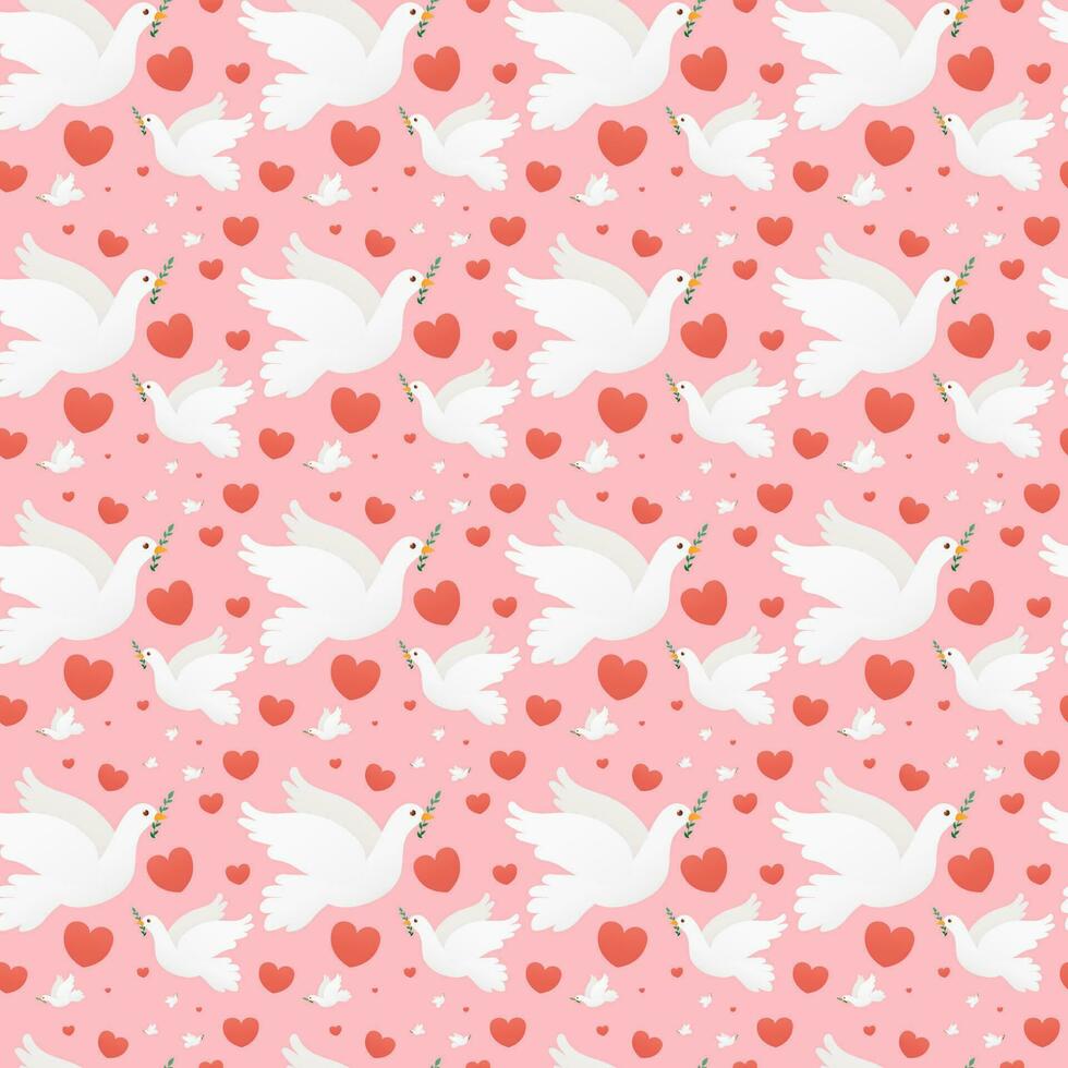 härlig rosa sömlös smattra fot valentines dag för omslag papper eller tapet i tecknad serie stil med djur- tecken duvor och hjärtan vektor