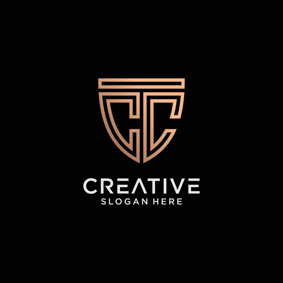 kreativ stil cc brev logotyp design mall med skydda form ikon vektor