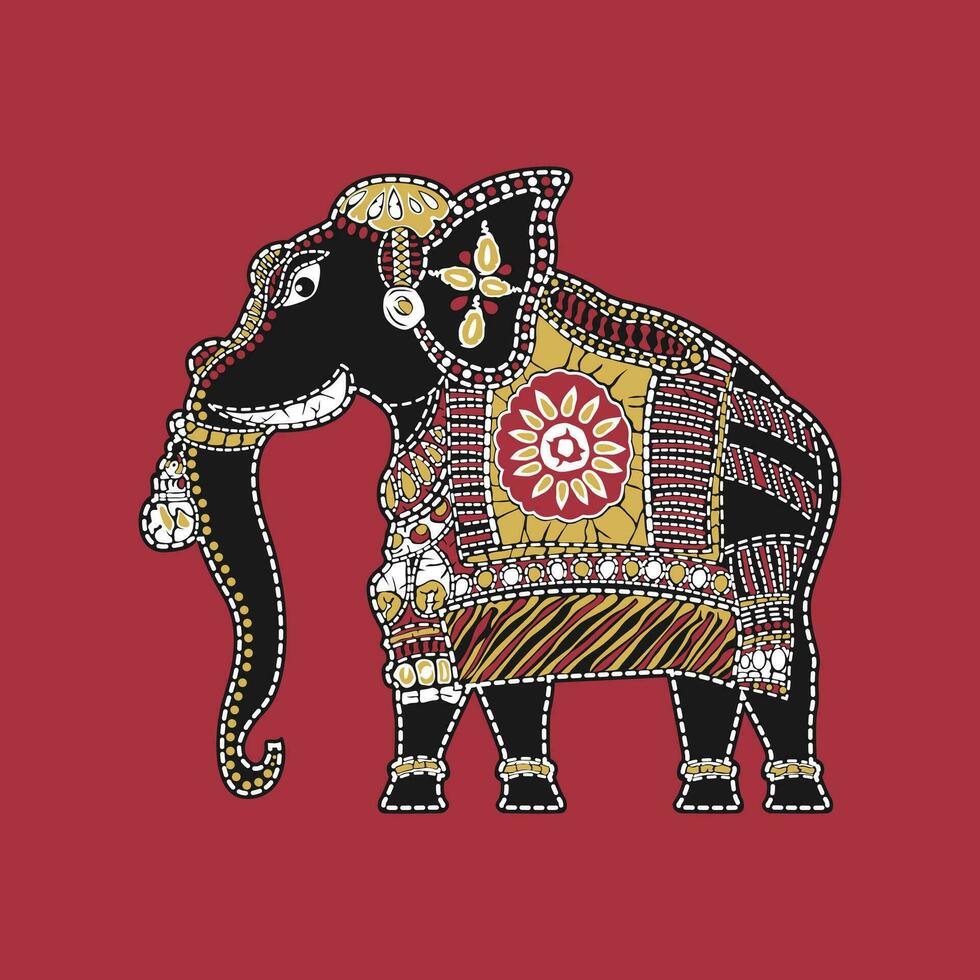 Elefant dekoriert im indisch traditionell Stil Vektor Bild Illustration Hintergrund