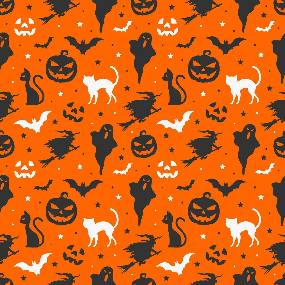 nahtlos Halloween Muster Hintergrund Illustration mit Geist Kürbisse und mit auf Orange Hintergrund vektor