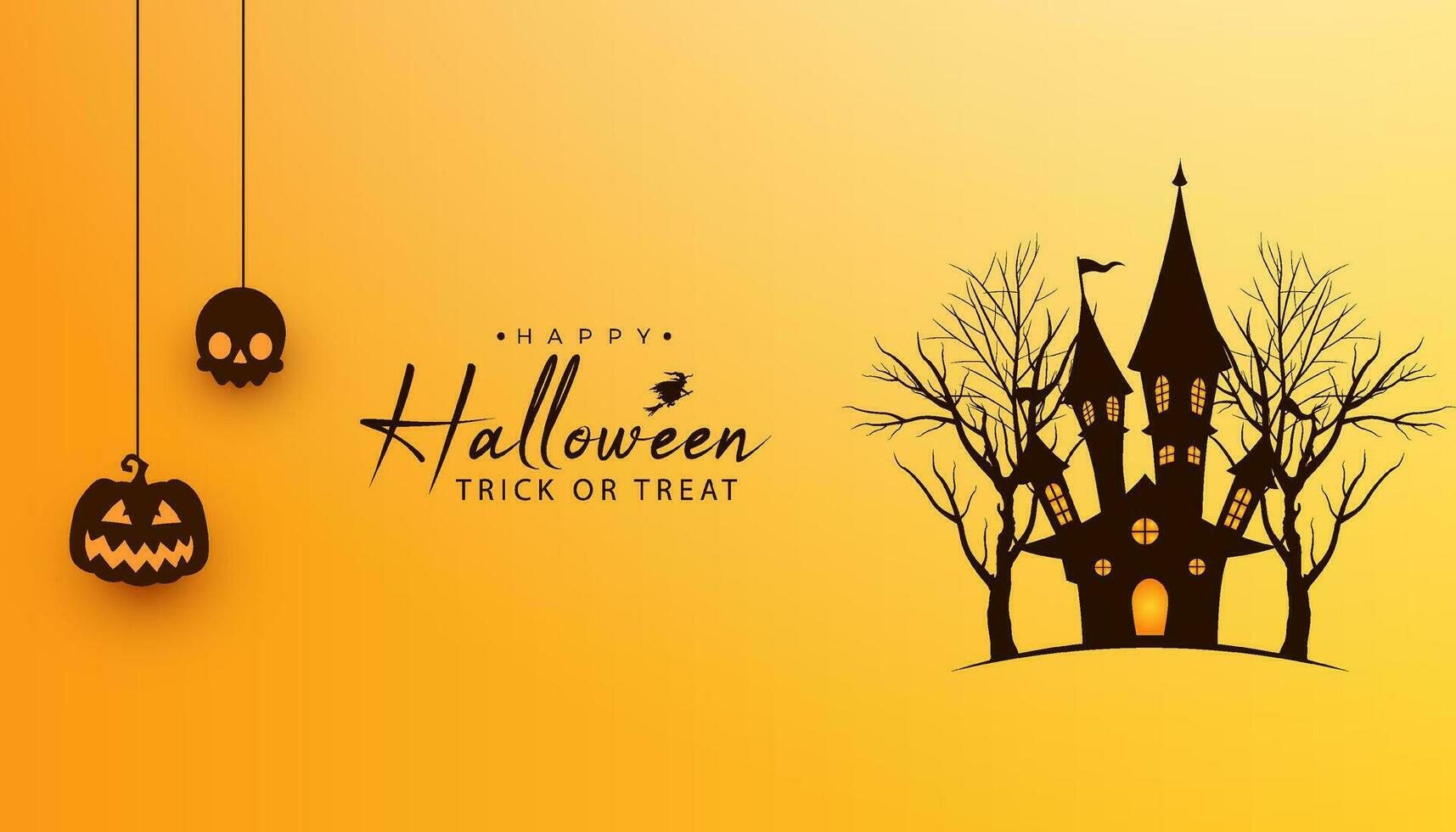 Halloween Banner Hintergrund mit hängend Halloween Elemente und Halloween Haus mit tot Bäume vektor