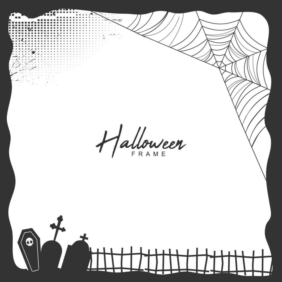 Halloween Grunge Rahmen mit Halbton tot Baum und Spinne Netz vektor