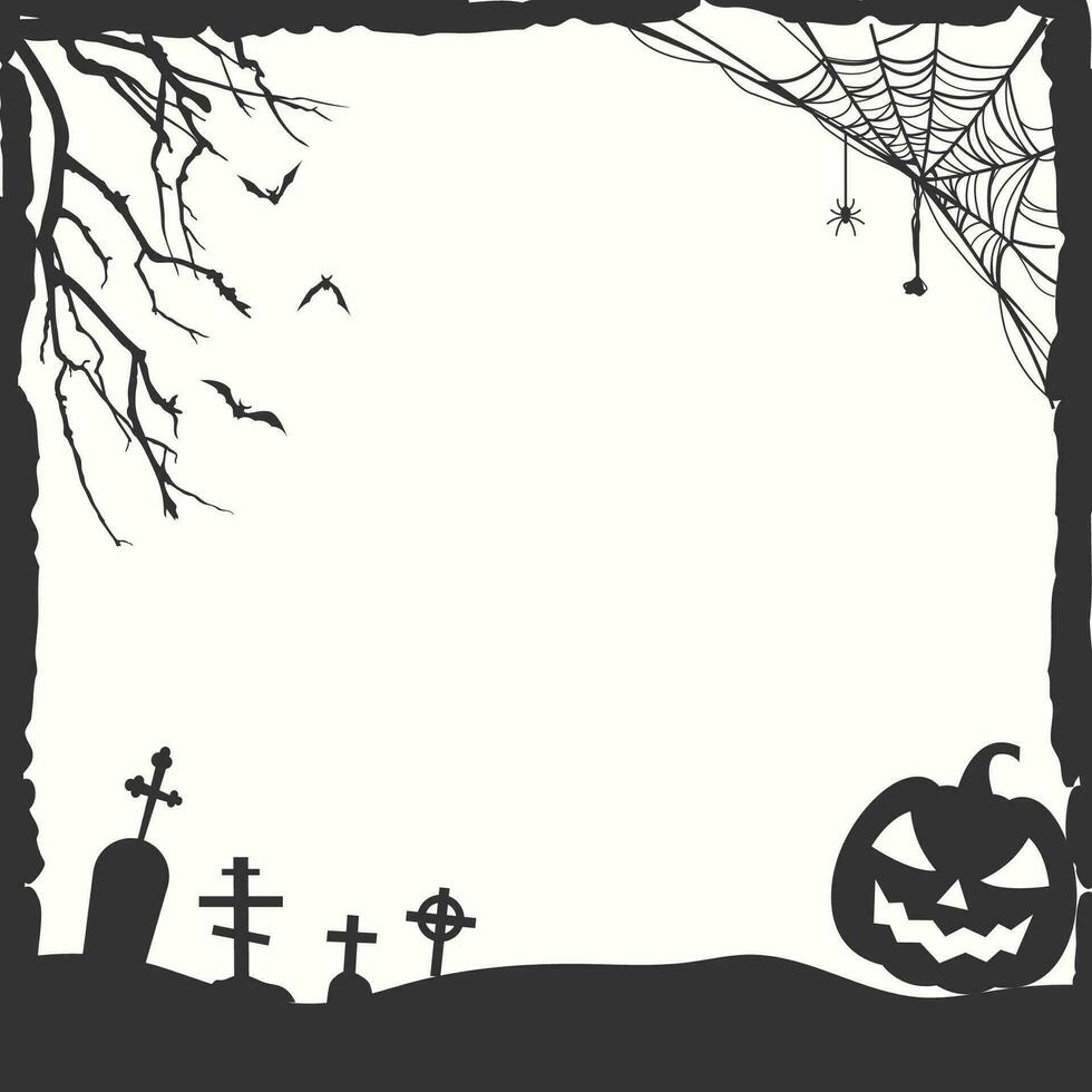 Halloween schwarz Rahmen Illustration mit Spinne Netz und Baum Silhouetten vektor