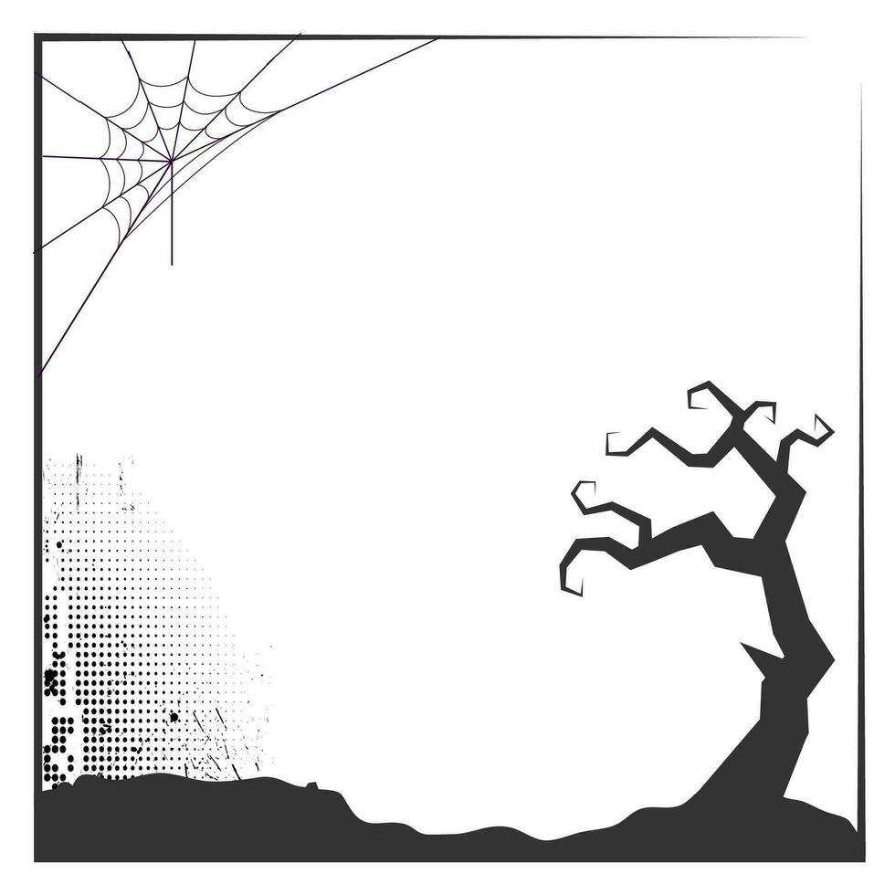 halloween tema ram gräns med halloween död- träd och Spindel netto vektor