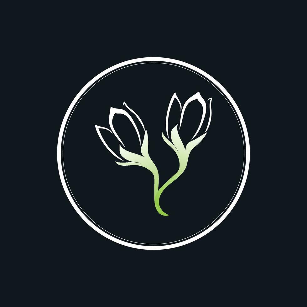 Jasmin Element Vektor Logo. runden Emblem im minimal linear Stil - - natürlich Produkt Design, florist, Kosmetika, Ökologie Konzept, Wellness, Spa, roh Essen Paket.