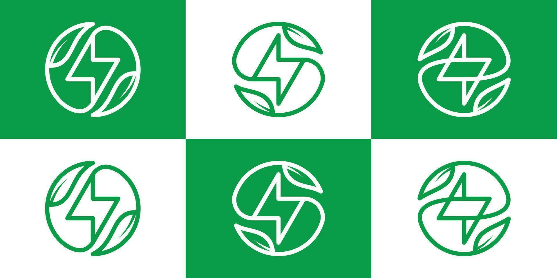 Blitz und Blatt Logo Design Linie Kreis Symbol Vektor Illustration