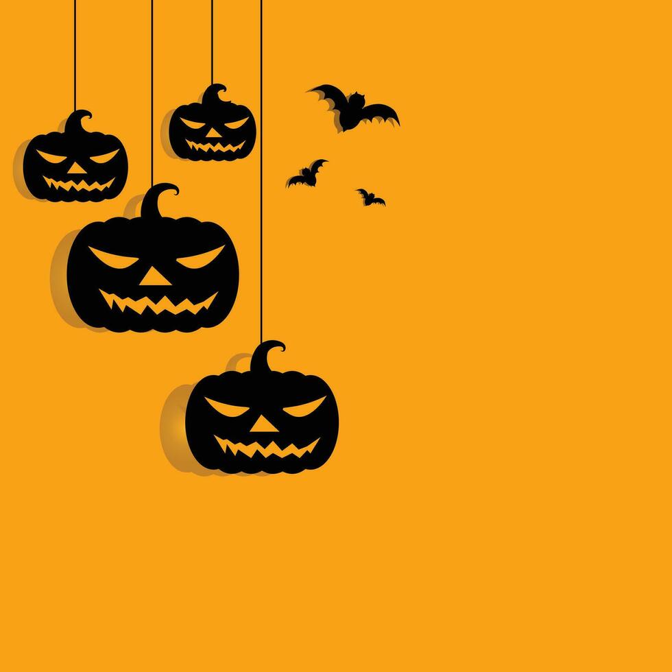 halloween kort, pumpa, jäkel fladdermus, orange bakgrund vektor formatera