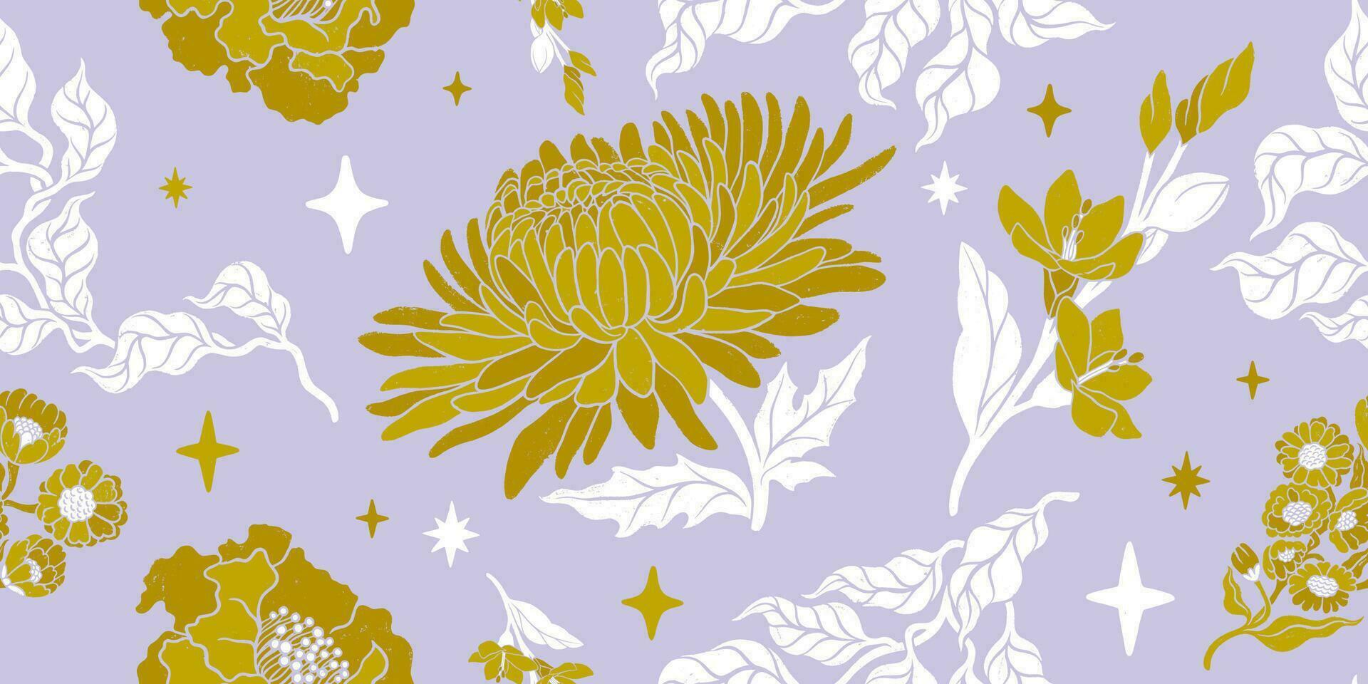 Chrysantheme nahtlos Blumen- Muster. Hand gezeichnet texturiert Jahrgang Blumen- Hintergrund. vektor