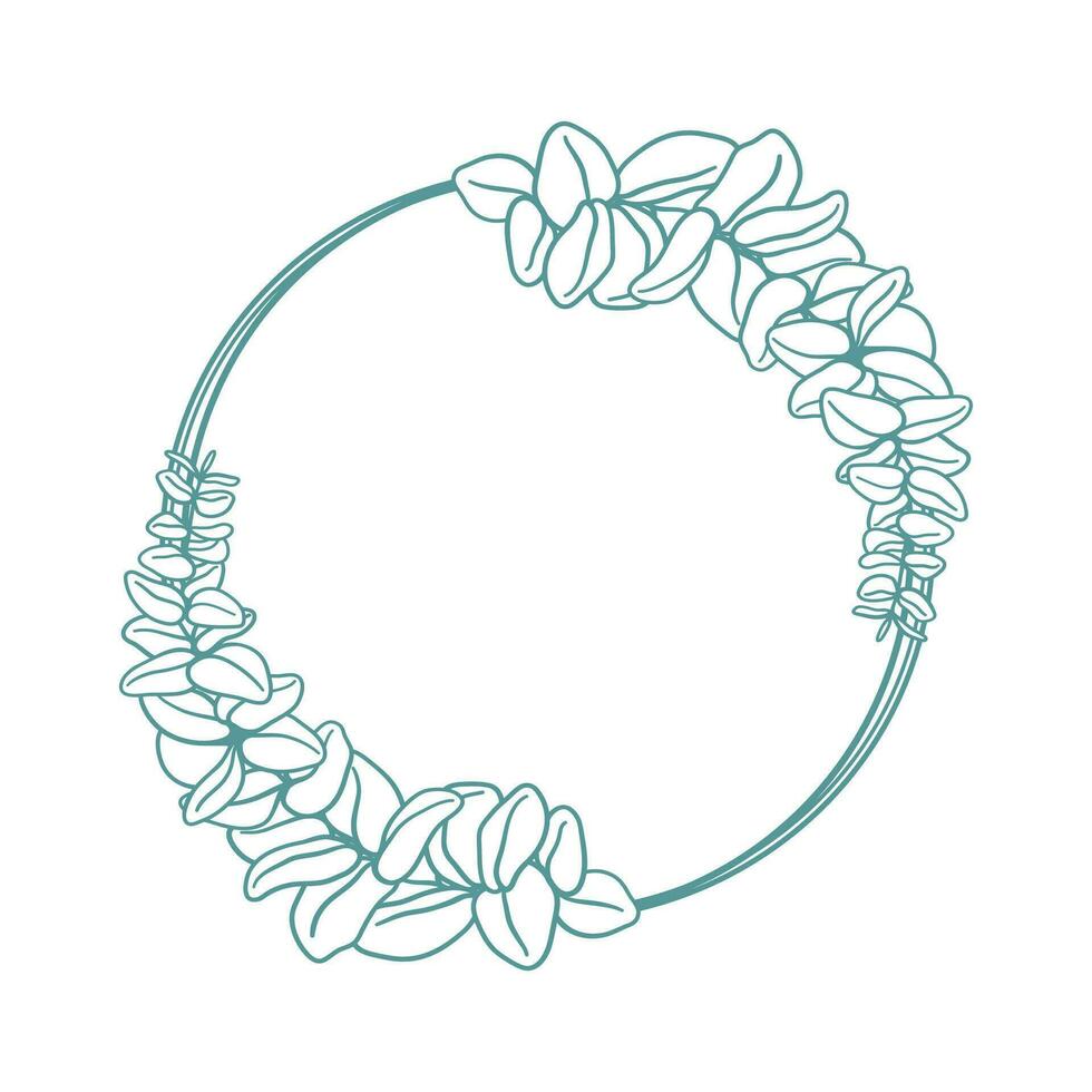 Hand gezeichnet Eukalyptus Kranz. minimalistisch Linie Kunst Blumen- elegant Illustration. vektor