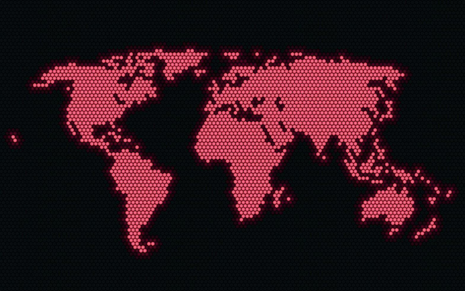 das Welt Karte ist gemacht oben von rot Punkte. Rosa glühend modern Welt Karte. tolle schwarz Hintergrund vektor