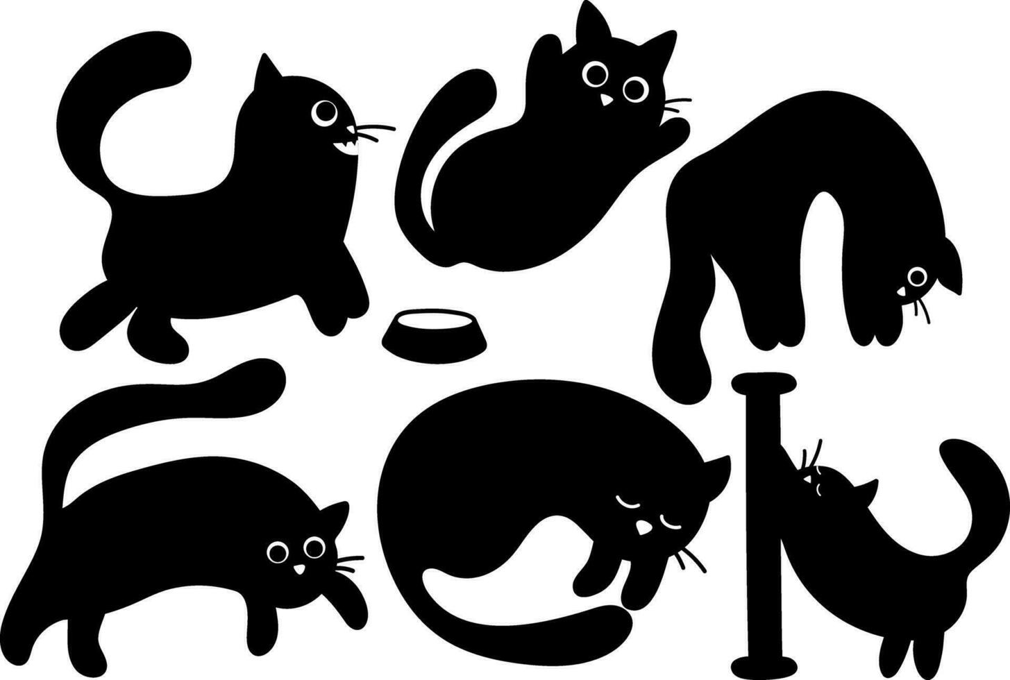 samling av vektor klistermärken av söt svart silhuetter av katter