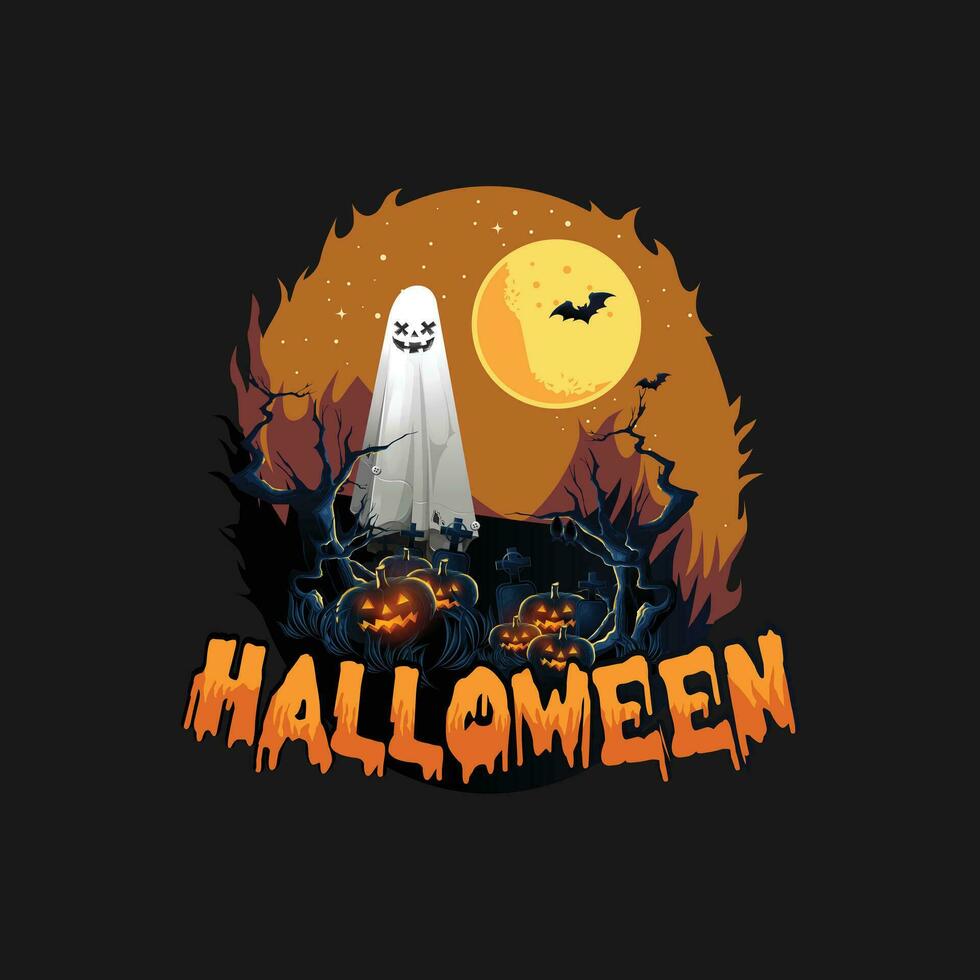 halloween spöke skalle logotyp design vektor