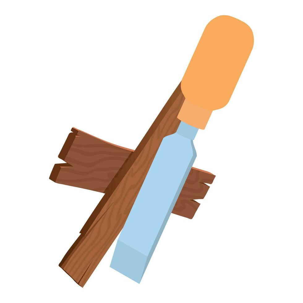 Reparatur Werkzeug Symbol isometrisch Vektor. Zimmerei Meißel Instrument und Holz Planke vektor