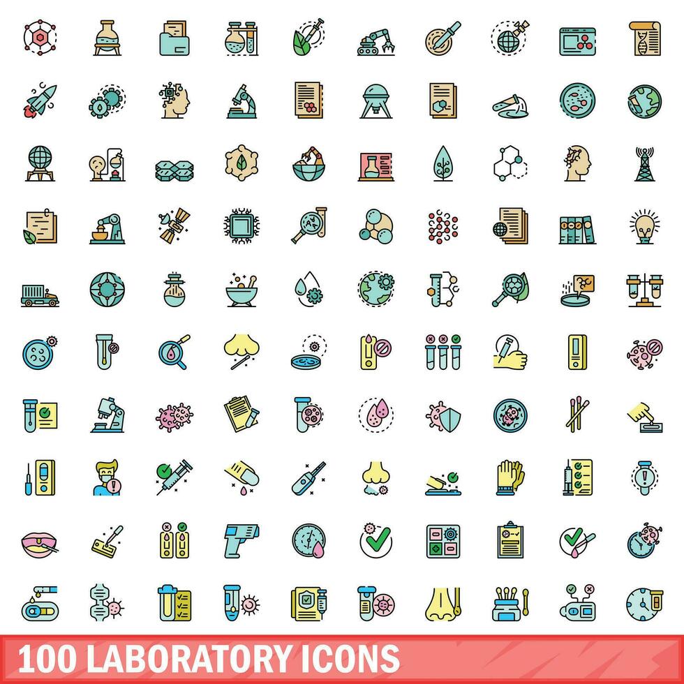 100 Labor Symbole Satz, Farbe Linie Stil vektor