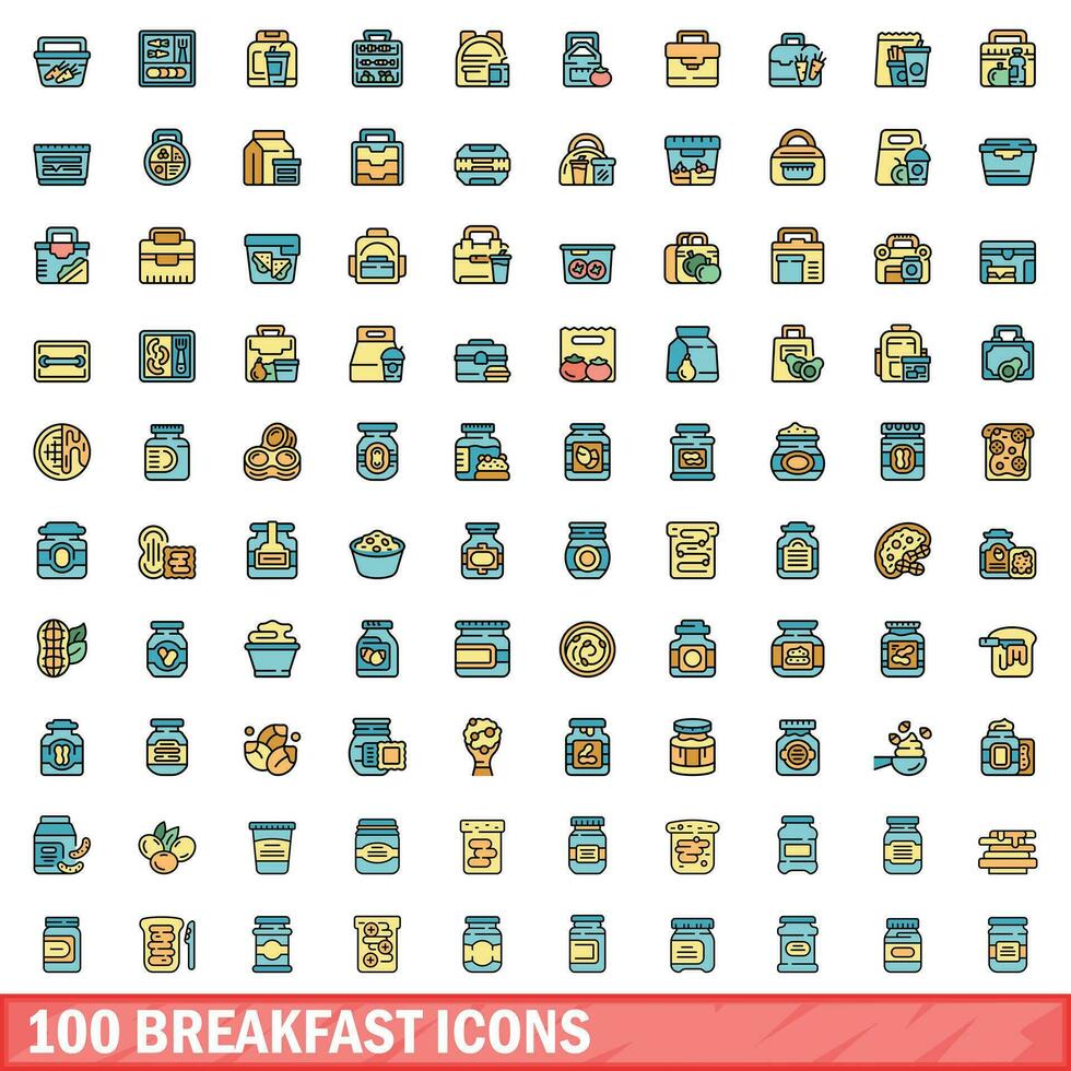 100 Frühstück Symbole Satz, Farbe Linie Stil vektor