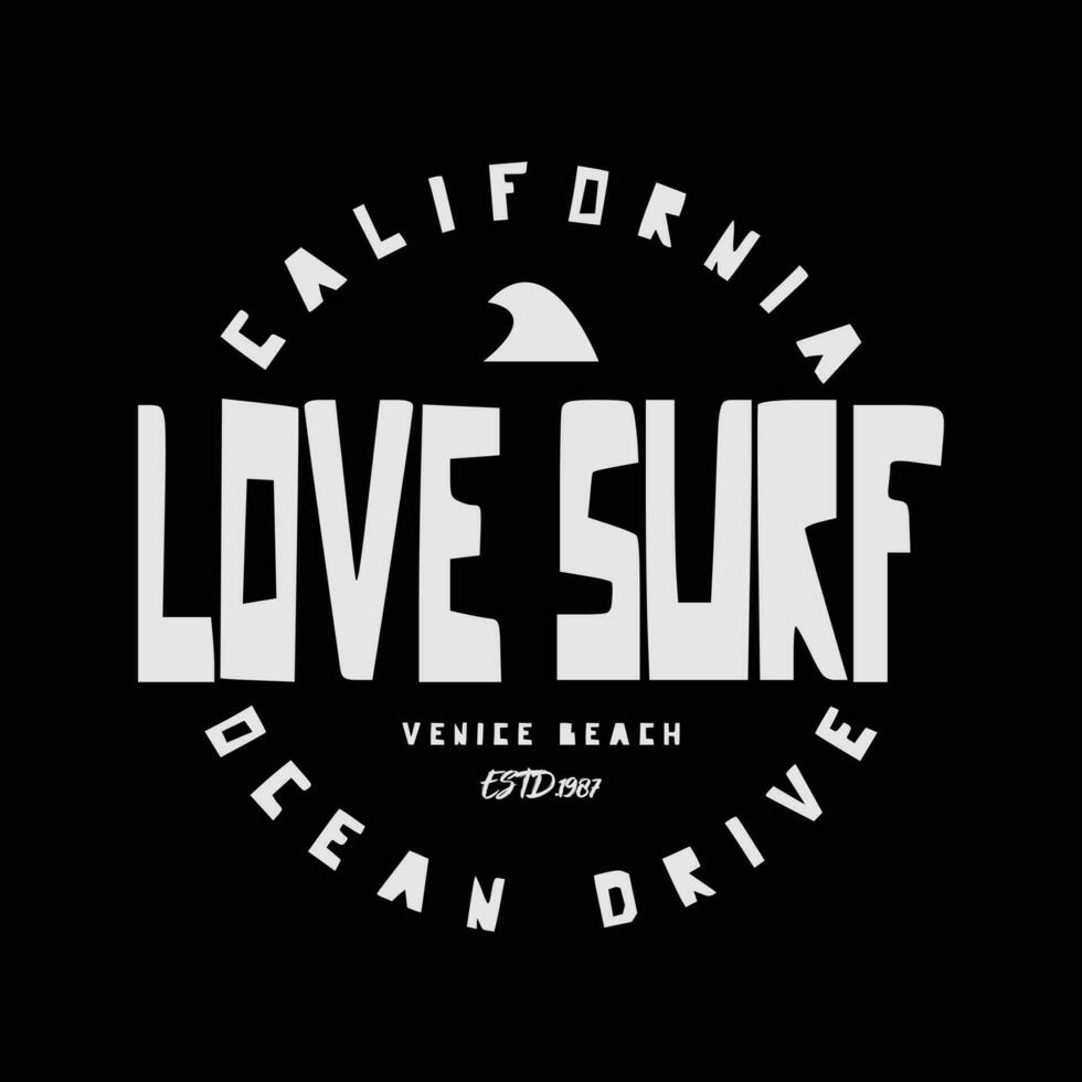Vektor Illustration auf das Thema von Surfen im Kalifornien. T-Shirt Grafik, Poster, Banner, Flyer, drucken und Postkarte